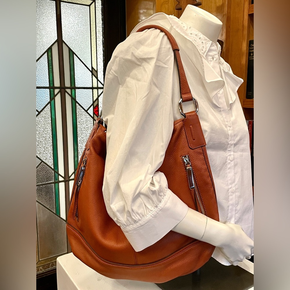 B. MAKOUSKI  100% Leather Burnt Orange Hobo  Bag